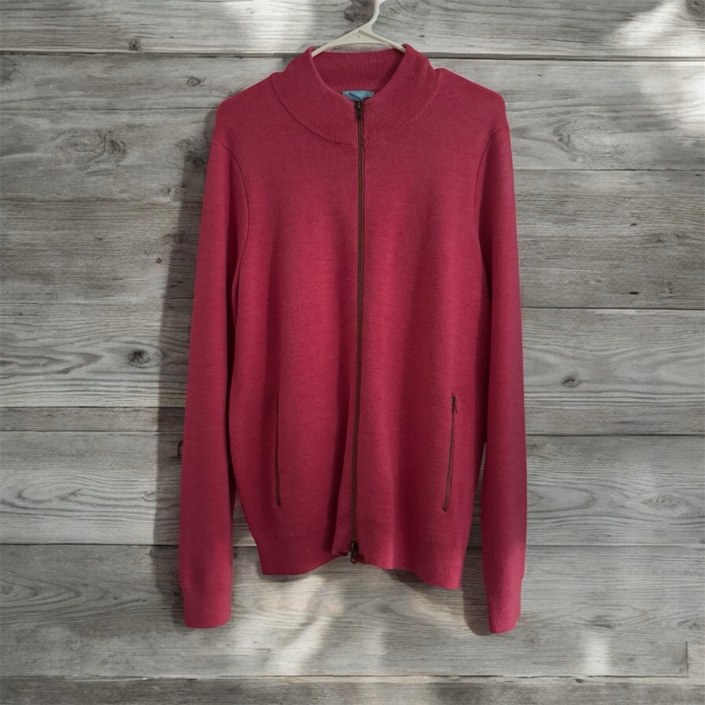 J. McLaughlin Men's Full Zip-Up Sweater Jacket in Pink
